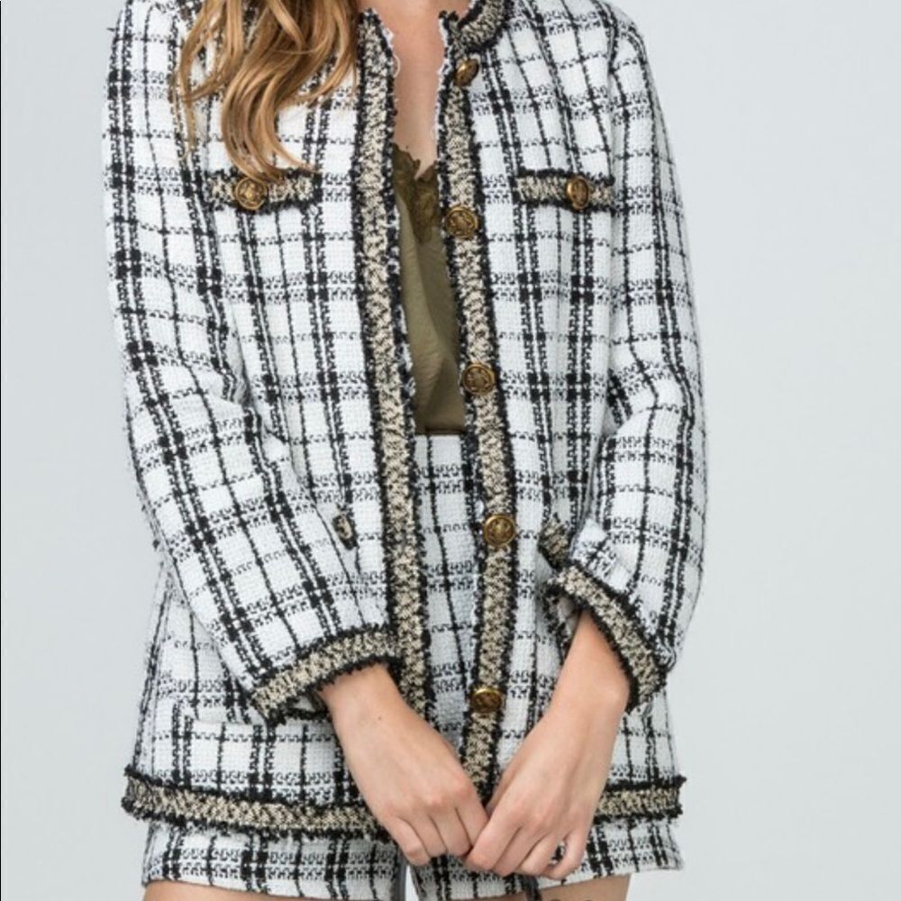 Tweed Plaid Suit Set jacket with shorts